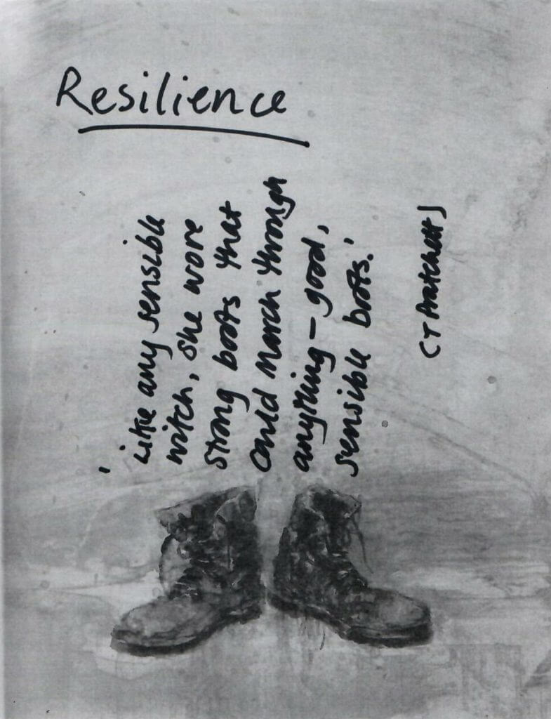 Boots picture with resilience quotation - creativity